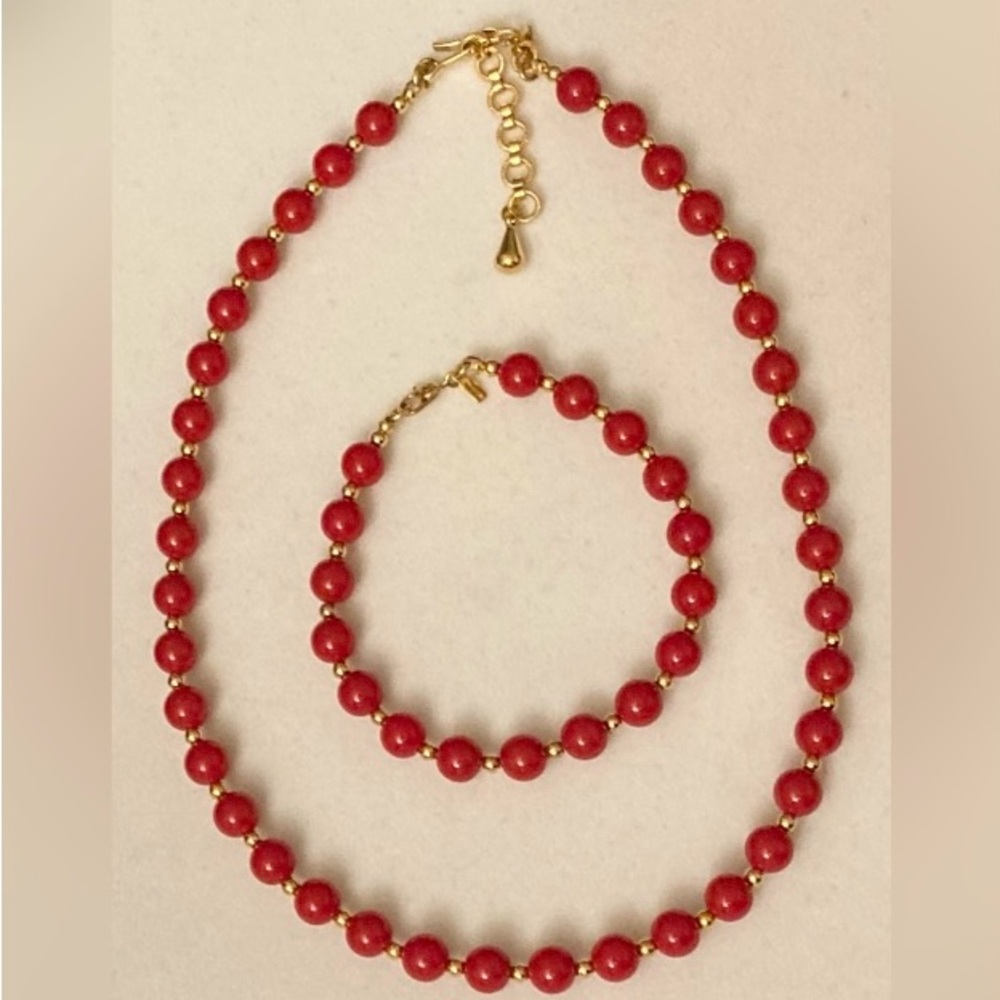 2-Piece Red Vintage Monet Necklace and Bracelet